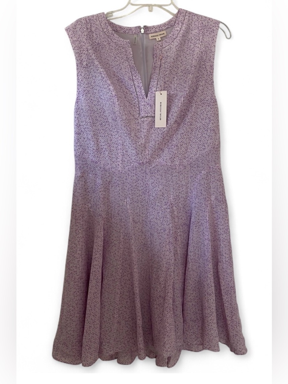 NWT Rebecca Taylor Silk Lavender Printed Sleeveless Godet Dress Womens Size 10